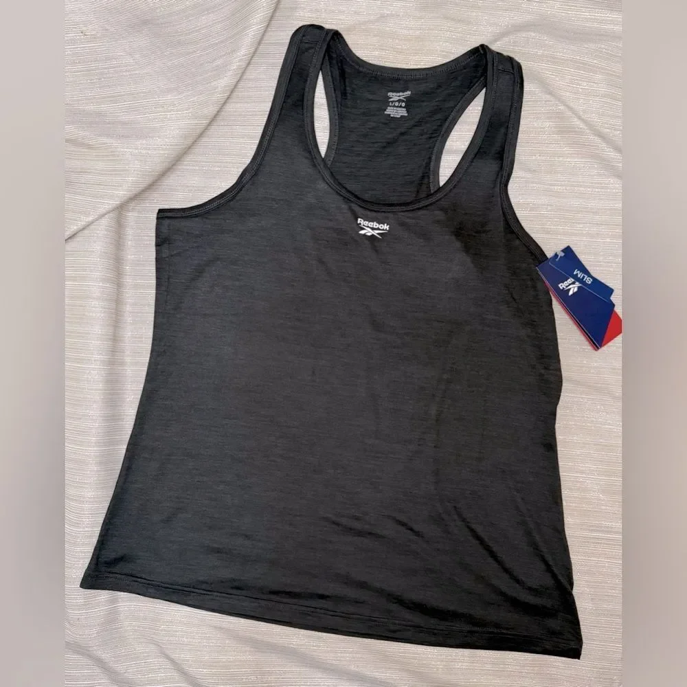 Reebok Top - Womens Off The Charts Slim Performance Tank, Size L, Black Heather - Picture 1 of 9